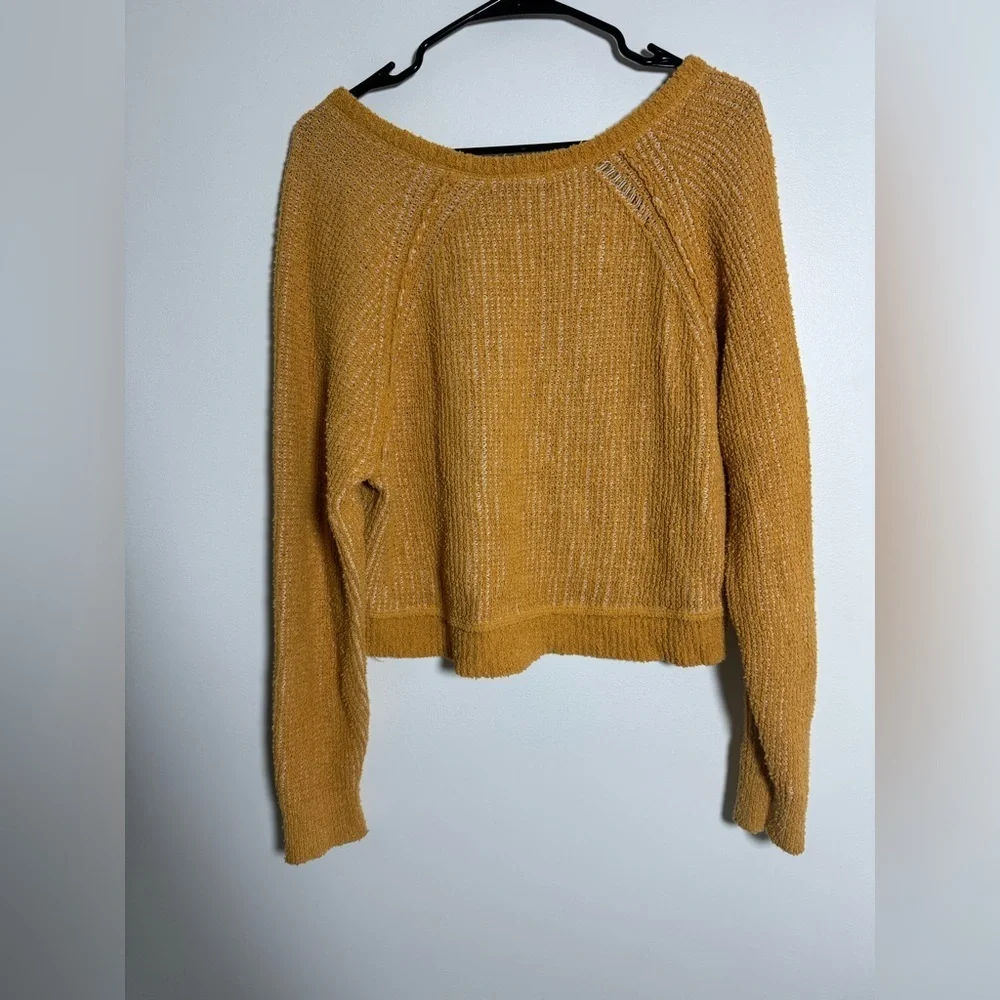 Free People Mustard Open Knit Crop Sweater Small Boho